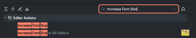 Keymap - Increase Font Size 검색 화면